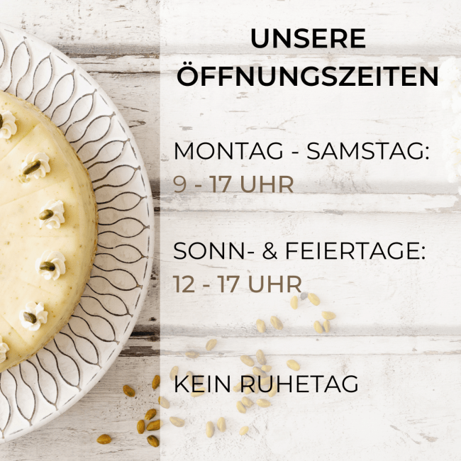 Montag - Samstag 9-17 Uhr Sonn- und Feiertag 12-17 Uhr Kein Ruhetag
